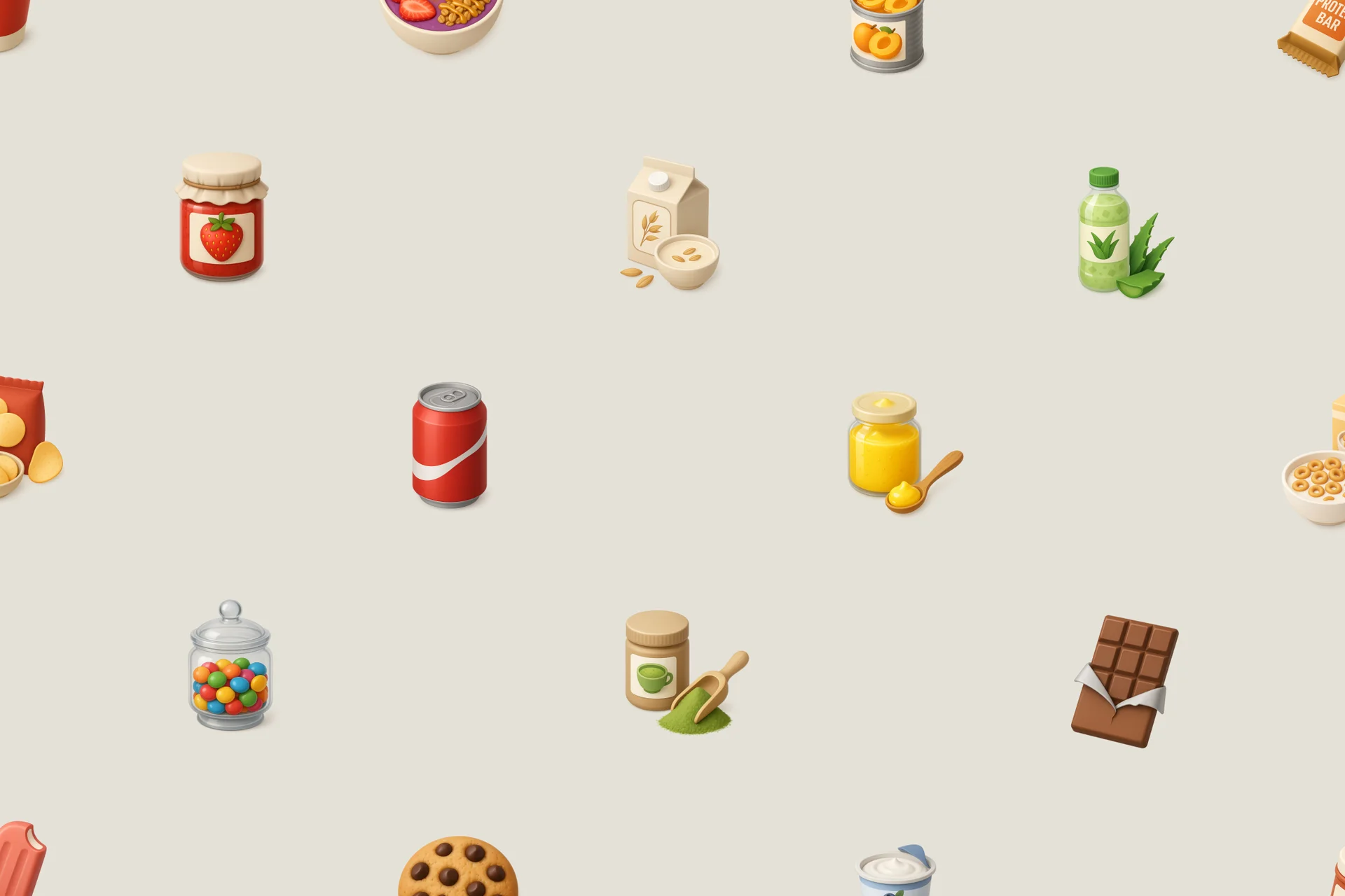 Verschiedene Lebensmittel-Icons vor hellgrauem Hintergrund