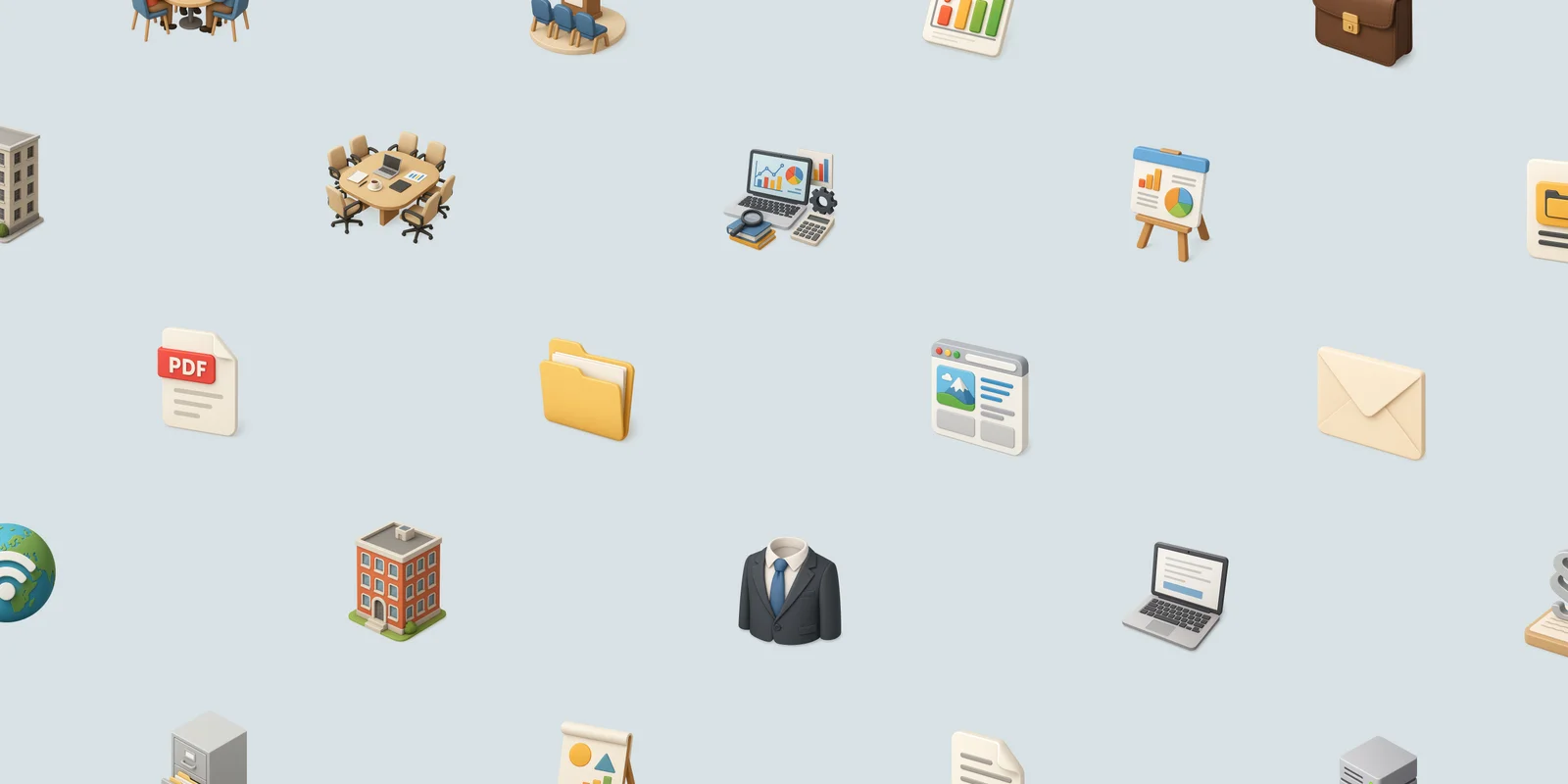 Verschiedene Office-Icons vor hellblauem Hintergrund