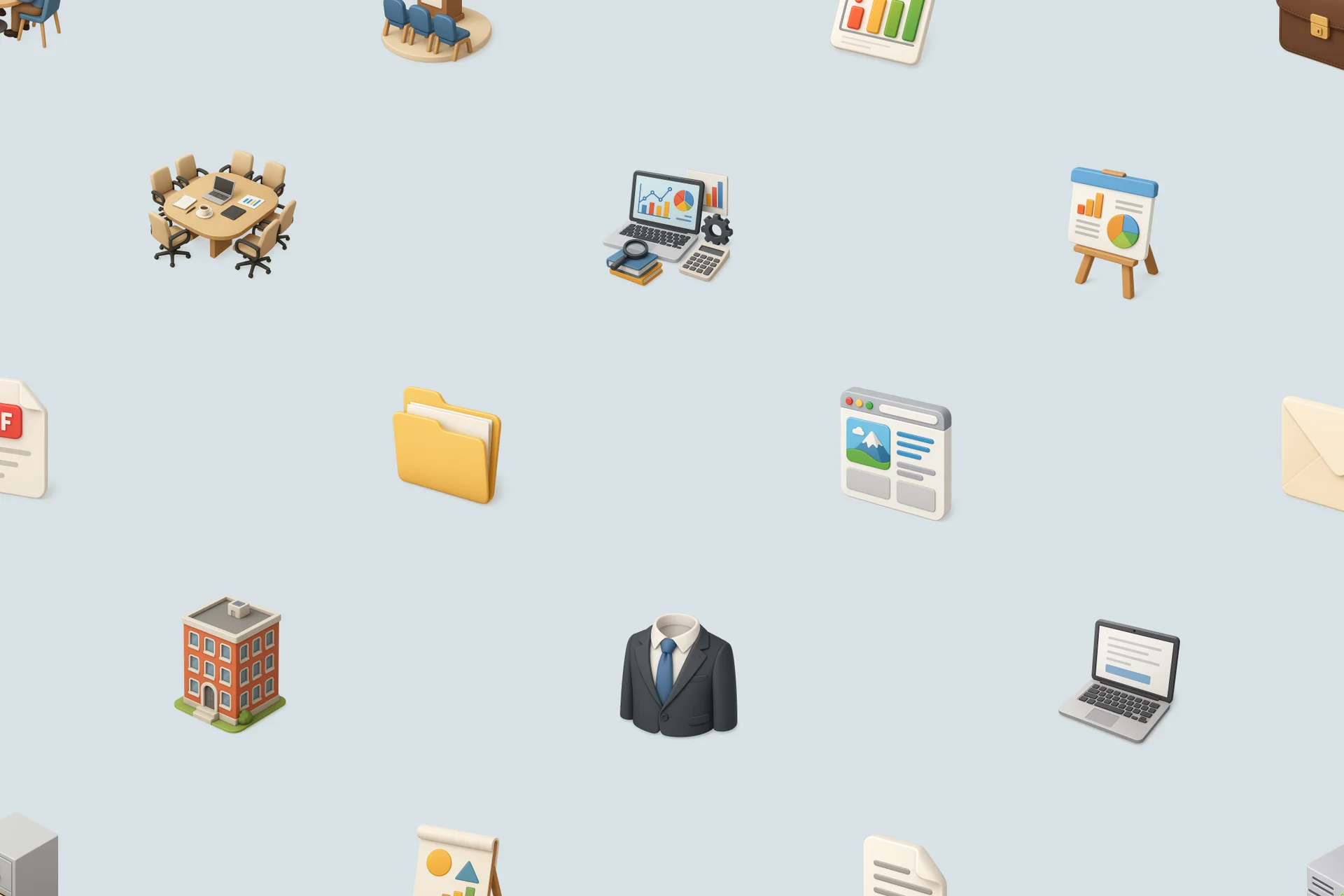 Verschiedene Office-Icons vor hellblauem Hintergrund